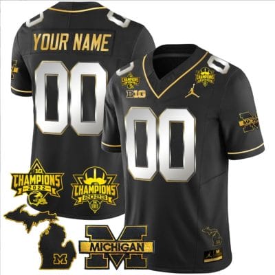 Custom Michigan Wolverines Jersey Name and Number 2023 Big Ten Back to Back Champions Patch Black Limited