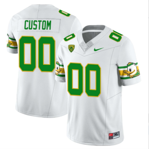 Custom Oregon Ducks Jersey Name and Number ‘Mighty Oregon’ Throwback Football Style 2 White