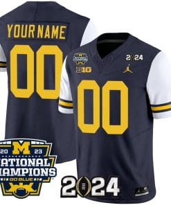 Custom Michigan Wolverines Jersey Name and Number Vapor Limited Football 2024 National Champions Patch White Sleeves