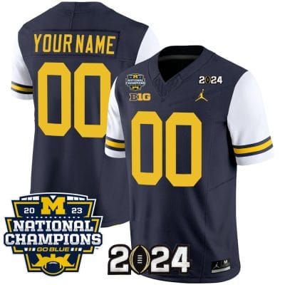 Custom Michigan Wolverines Jersey Name and Number Vapor Limited Football 2024 National Champions Patch White Sleeves
