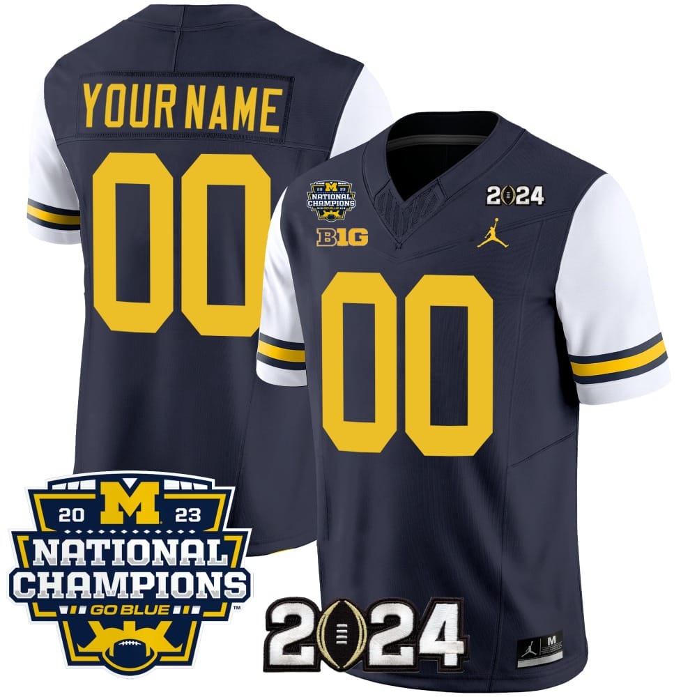 Custom Michigan Wolverines Jersey Name and Number Vapor Limited Football 2024 National Champions Patch White Sleeves