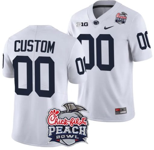 Custom Penn State Jersey Name and Number Peach Bowl Patch 2024 College Football White