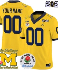 Custom Michigan Wolverines Jersey Name and Number Vapor Limited 2024 College Football Bowl and Rose Bowl Patch Maize