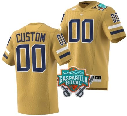 Custom Georgia Tech Yellow Jackets Jersey Name and Number 2023 Gasparilla Bowl Patch Football Brown