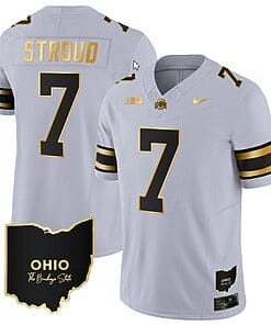 CJ Stroud Jersey #7 Ohio State Buckeyes College Football Stitched Vapor Limited Gold Ohio Patch Gray Gold