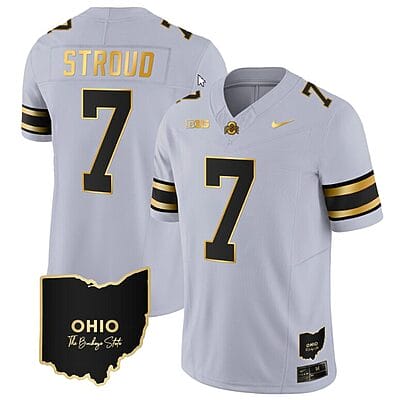 CJ Stroud Jersey #7 Ohio State Buckeyes College Football Stitched Vapor Limited Gold Ohio Patch Gray Gold