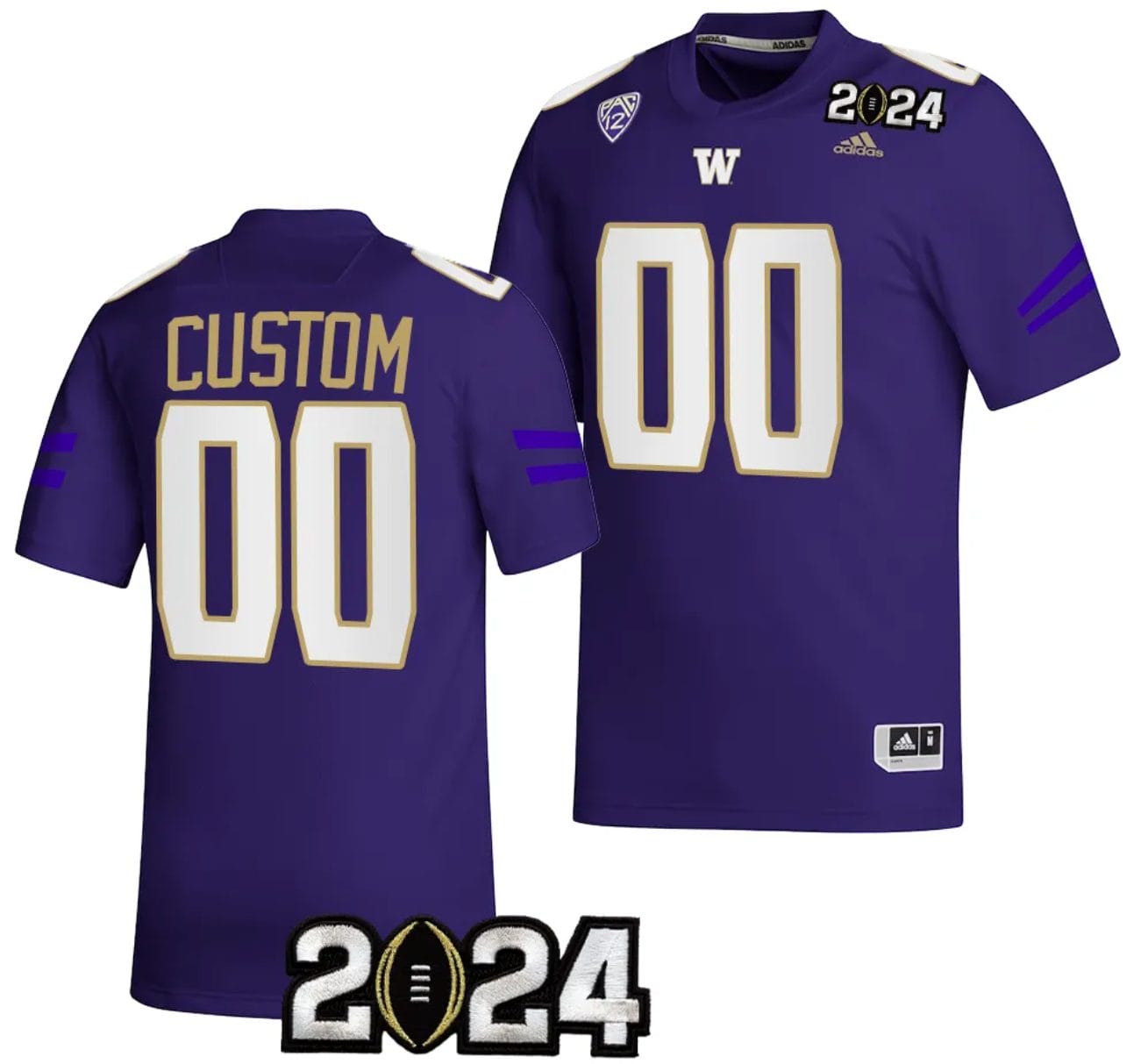 Custom Washington Huskies Jersey Name and Number 2024 College Football Playoff National Championship Purple