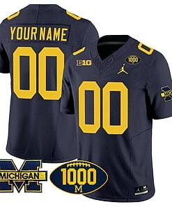 Custom Michigan Wolverines Jersey Name and Number 1000 Wins Patch Vapor Limited Football Navy