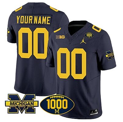 Custom Michigan Wolverines Jersey Name and Number 1000 Wins Patch Vapor Limited Football Navy