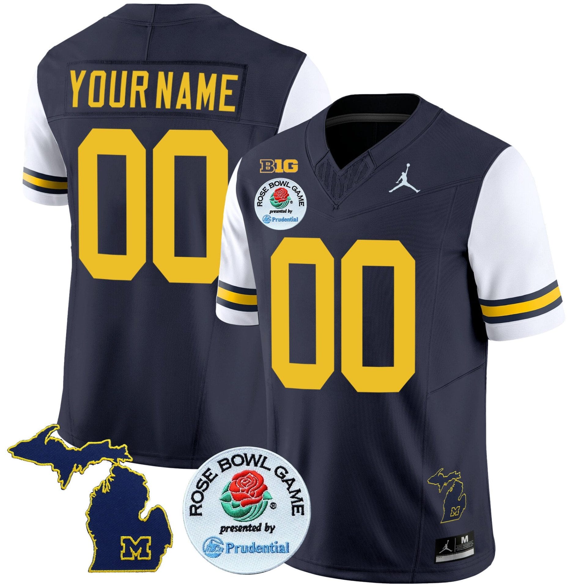 Custom Michigan Wolverines Jersey Name and Number Vapor Limited Rose Bowl Patch White Sleeves