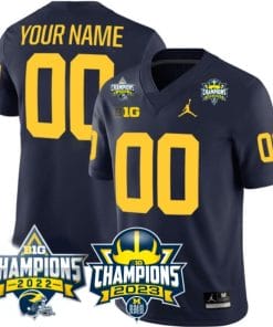 Custom Michigan Wolverines Jersey Name and Number 2023 Big Ten Back to Back Champions Patch Navy