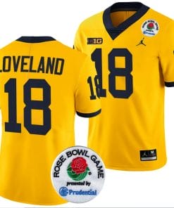 Colston Loveland Jersey #18 Michigan Wolverines Rose Bowl Game 2024 Patch College Football Playoff Maize