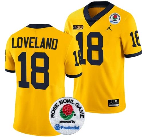 Colston Loveland Jersey #18 Michigan Wolverines Rose Bowl Game 2024 Patch College Football Playoff Maize