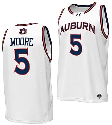 Chris Moore Jersey #5 Auburn Tigers Replica College Basketball 2023-24 White