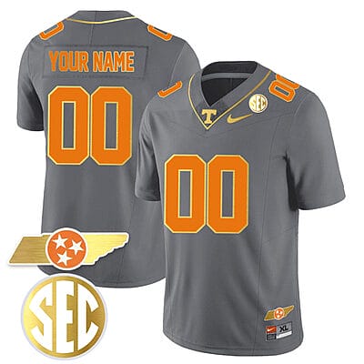 Custom Tennessee Jersey Name and Number “Checkerboard” Gold Limited College Football Stitched Gray