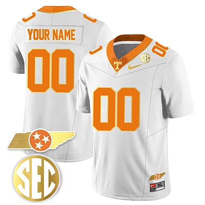 Custom Tennessee Jersey Name and Number “Checkerboard” Gold Limited College Football Stitched White
