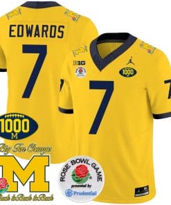 Donovan Edwards Jersey #7 Michigan Wolverines Vapor Stitched 1000 Wins Rose Bowl Patch Maize