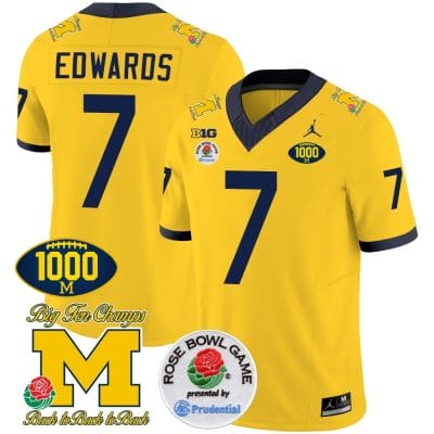 Donovan Edwards Jersey #7 Michigan Wolverines Vapor Stitched 1000 Wins Rose Bowl Patch Maize