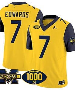 Donovan Edwards Jersey #7 Michigan Wolverines 1000 Wins Patch Vapor Limited Football Navy Sleeves