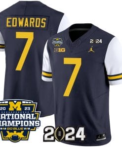 Donovan Edwards Jersey #7 Michigan Wolverines Vapor Limited Football 2024 National Champions Patch White Sleeves