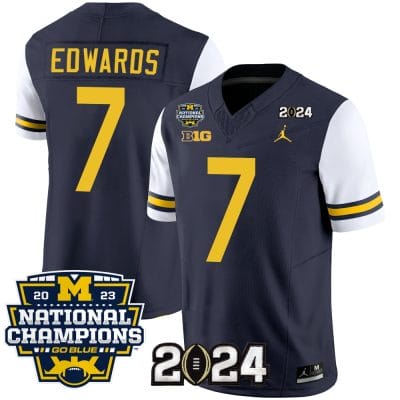 Donovan Edwards Jersey #7 Michigan Wolverines Vapor Limited Football 2024 National Champions Patch White Sleeves