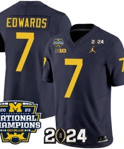 Donovan Edwards Jersey #7 Michigan Wolverines Vapor Limited Football 2024 National Champions Patch Navy