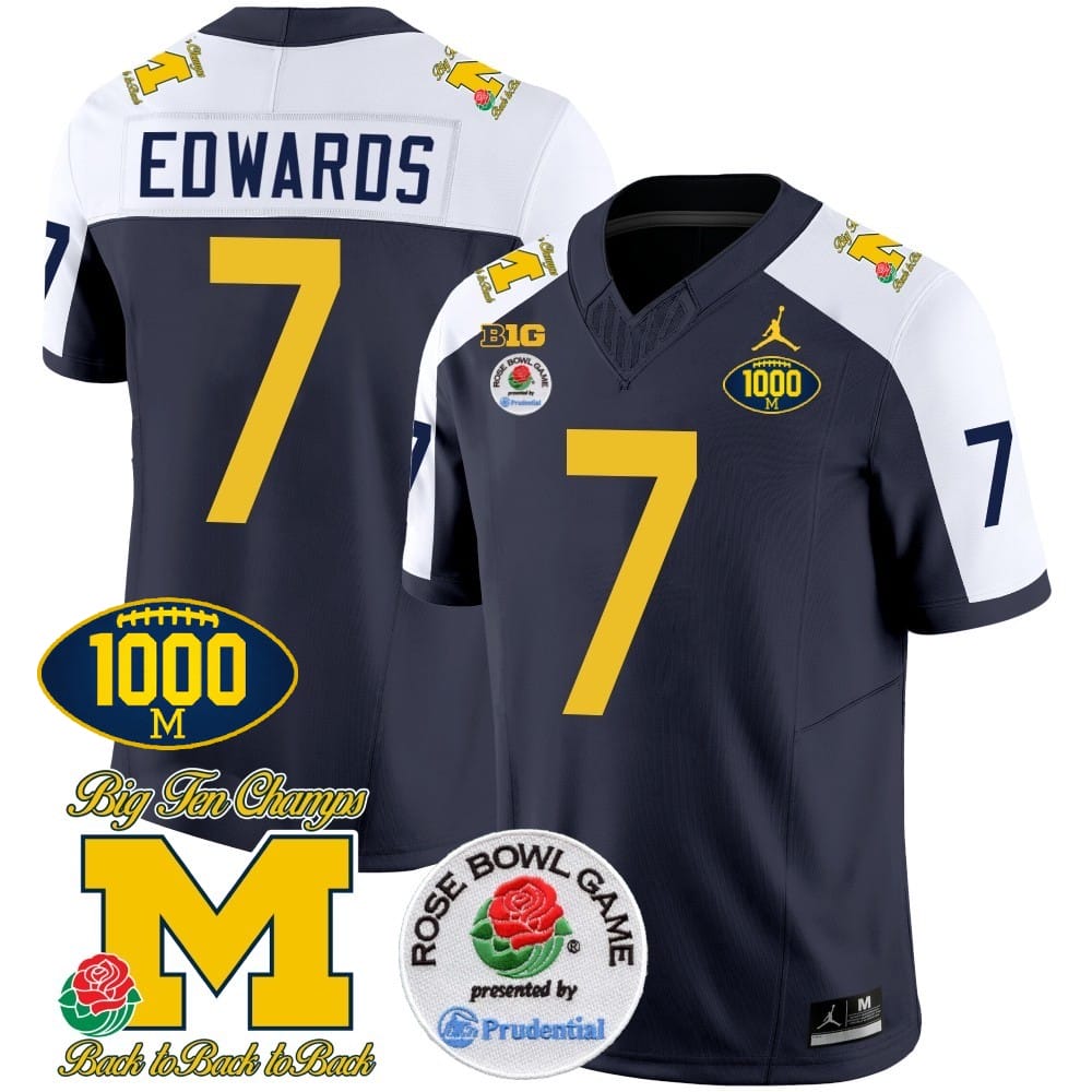Donovan Edwards Jersey #7 Michigan Wolverines Vapor Stitched 1000 Wins Rose Bowl Patch Alternate