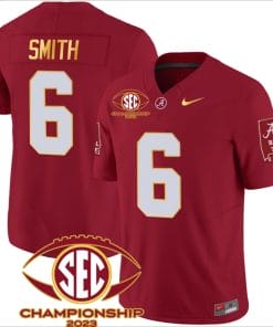 DeVonta Smith Jersey #6 Alabama Crimson SEC Championship 2023 Patch Vapor Gold Football Crimson