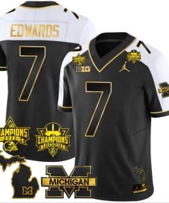 Donovan Edwards Jersey #7 Michigan Wolverines 2023 Big Ten Back to Back Champions Patch Stitched Gold Alternate