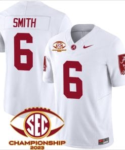 DeVonta Smith Jersey #6 Alabama Crimson SEC Championship 2023 Patch Vapor Limited Football White