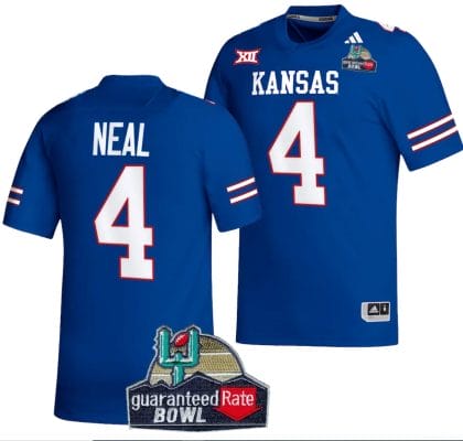 Devin Neal Jersey #4 Kansas Jayhawks 2023 Guaranteed Rate Bowl Champs Football Royal