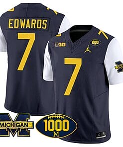 Donovan Edwards Jersey #7 Michigan Wolverines 1000 Wins Patch Vapor College Football White Sleeves