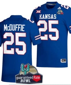 Dylan McDuffie Jersey #25 Kansas Jayhawks 2023 Guaranteed Rate Bowl Champs Football Royal