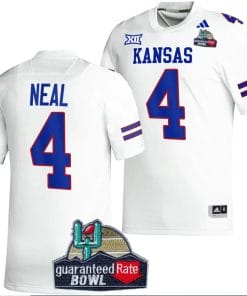 Devin Neal Jersey #4 Kansas Jayhawks 2023 Guaranteed Rate Bowl Champs MVP Football White