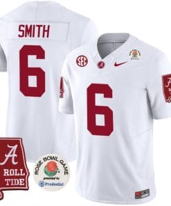 DeVonta Smith Jersey #6 Alabama Crimson Rose Bowl Patch Football White