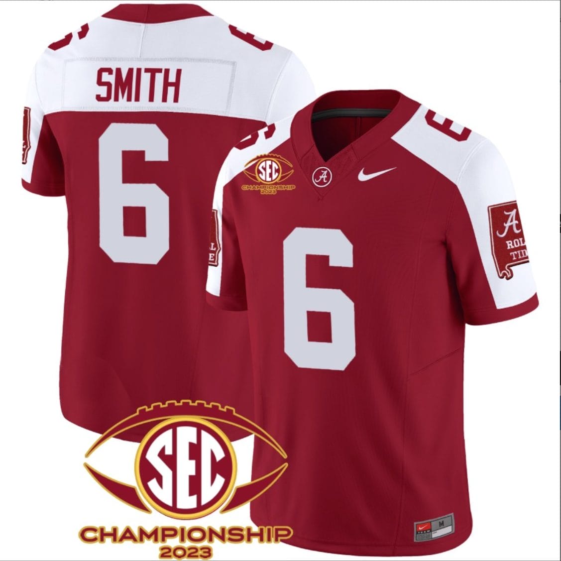 DeVonta Smith Jersey #6 Alabama Crimson SEC Championship 2023 Patch Vapor Limited Football Crimson Alternate
