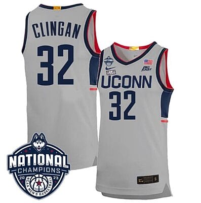 Donovan Clingan Jersey #31 UConn Huskies 2023 National Champions College Basketball Gray