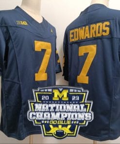 Donovan Edwards Jersey #7 Michigan Wolverines Football 2023 National Champions Patch Navy