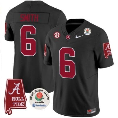 DeVonta Smith Jersey #6 Alabama Crimson Rose Bowl Patch Football Black