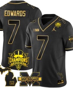 Donovan Edwards Jersey #7 Michigan Wolverines 2023 Big Ten Champions Patch Stitched Black Gold