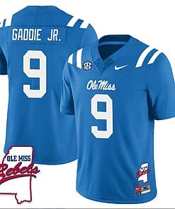 DeShawn Gaddie Jr Jersey #9 Ole Miss Rebels Football Ole Map All Stitched Blue