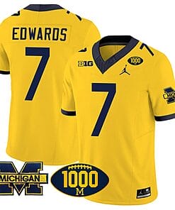Donovan Edwards Jersey #7 Michigan Wolverines 1000 Wins Patch Vapor College Football Maize