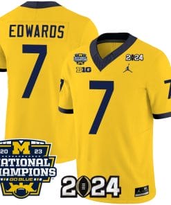 Donovan Edwards Jersey #7 Michigan Wolverines Vapor Limited Football 2024 National Champions Patch Maize