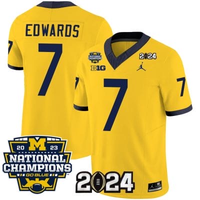 Donovan Edwards Jersey #7 Michigan Wolverines Vapor Limited Football 2024 National Champions Patch Maize