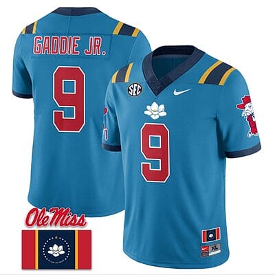DeShawn Gaddie Jr Jersey #9 Ole Miss Rebels Football Flag Patch All Stitched Blue 2