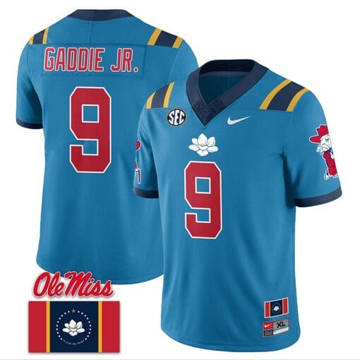 DeShawn Gaddie Jr Jersey #9 Ole Miss Rebels Football Flag Patch All Stitched Blue 2