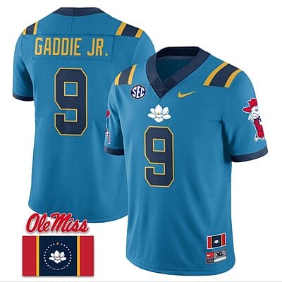 DeShawn Gaddie Jr Jersey #9 Ole Miss Rebels Football Flag Patch All Stitched Blue 1