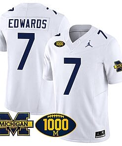 Donovan Edwards Jersey #7 Michigan Wolverines 1000 Wins Patch Vapor Limited Football White