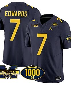 Donovan Edwards Jersey #7 Michigan Wolverines 1000 Wins Patch Vapor College Football Navy