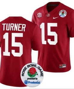 Dallas Turner Jersey #15 Alabama Crimson Tide Rose Bowl Game 2024 Patch College Football Playoff Crimson